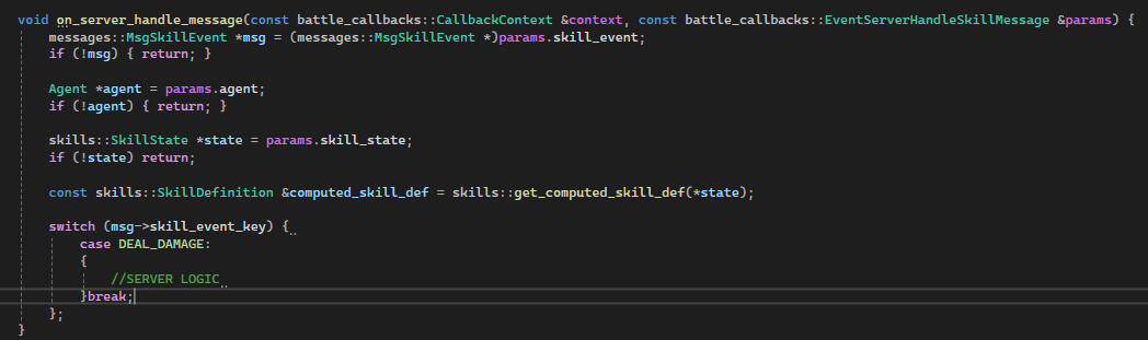 Handling the message on server