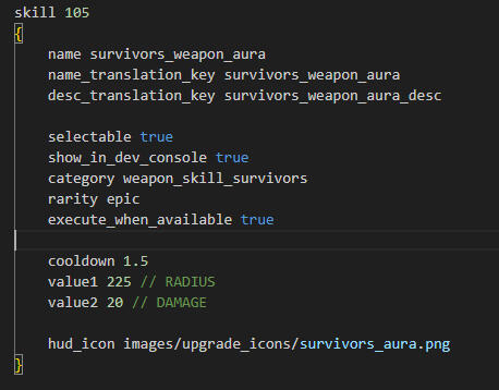 Skill Definition in script